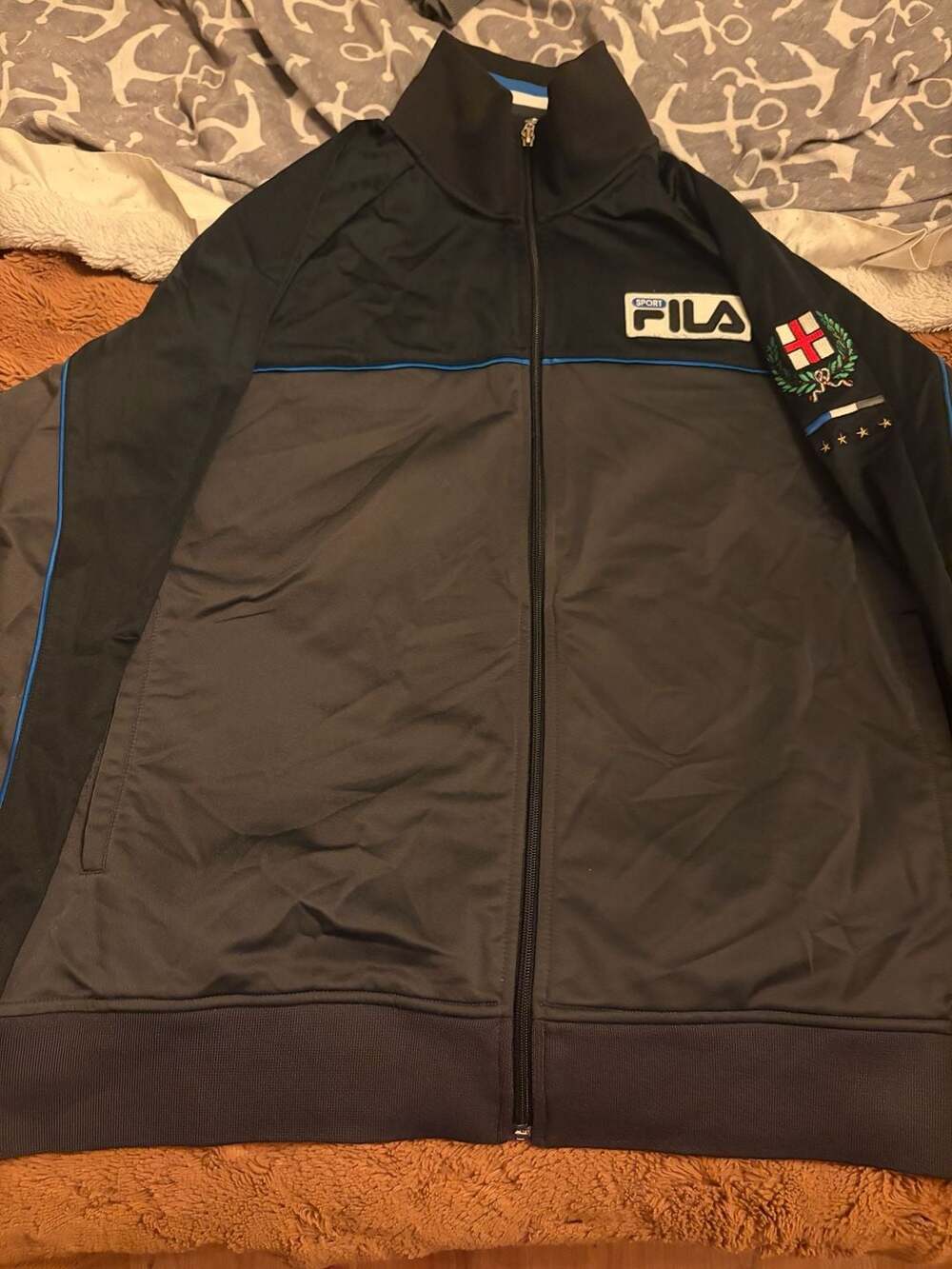 Vintage FILA Sport Italia Track Soccer Jacket Black Gray Blue Quality Embroidere